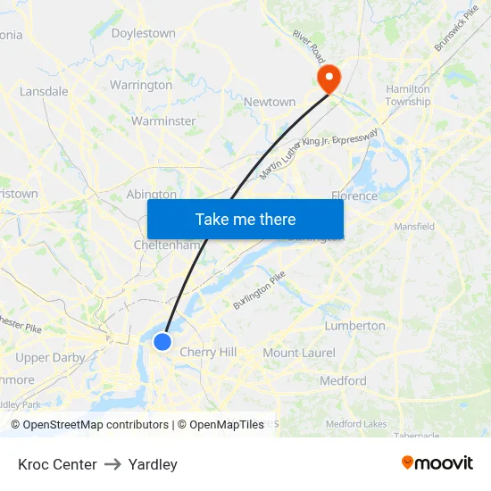 Kroc Center to Yardley map