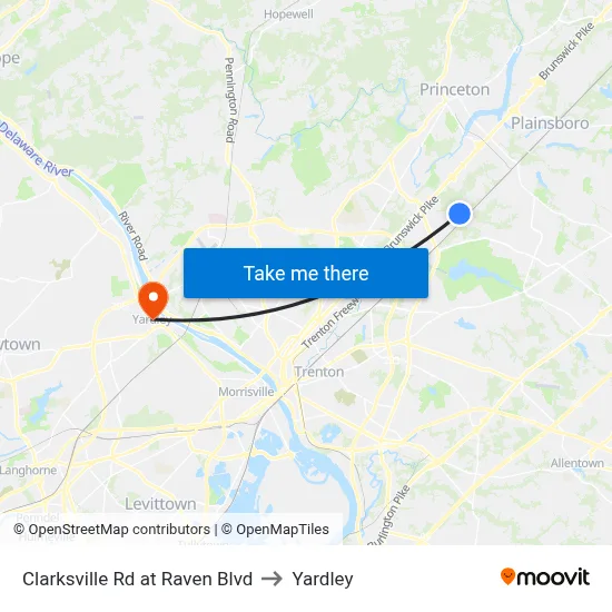 Clarksville Rd at Raven Blvd to Yardley map