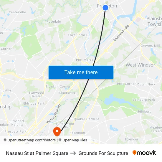 Nassau St at Palmer Square to Grounds For Sculpture map