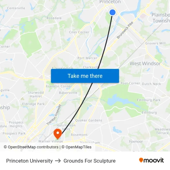 Princeton University to Grounds For Sculpture map