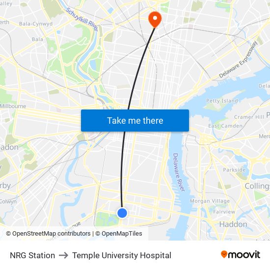 NRG Station to Temple University Hospital map