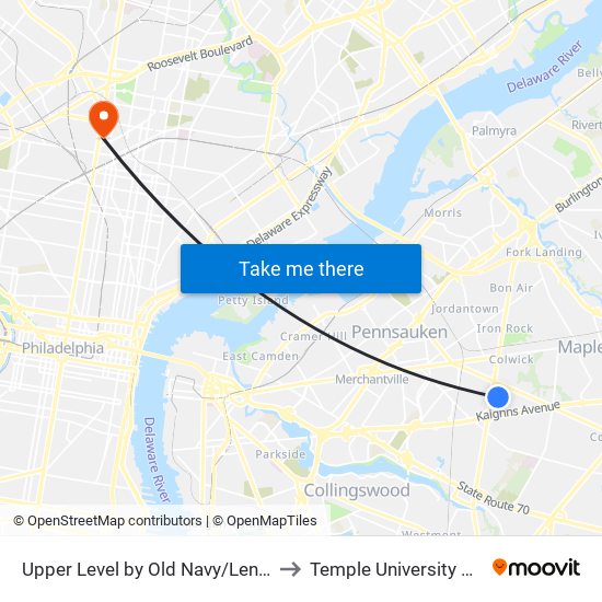 Upper Level by Old Navy/Lens Crafters to Temple University Hospital map