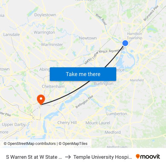 S Warren St at W State St to Temple University Hospital map