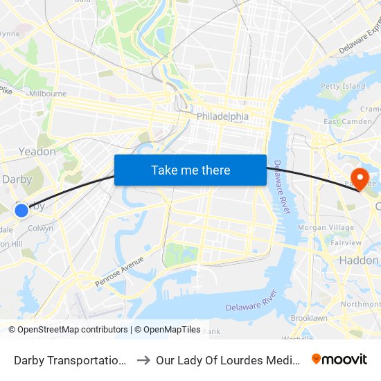 Darby Transportation Center to Our Lady Of Lourdes Medical Center map