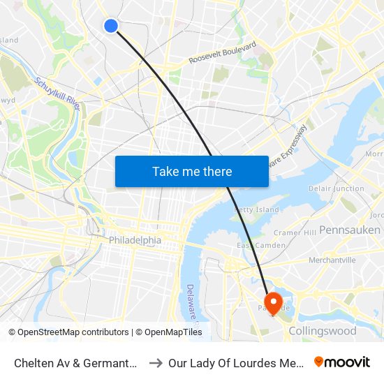 Chelten Av & Germantown Av - FS to Our Lady Of Lourdes Medical Center map