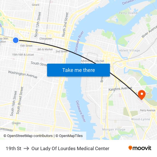 19th St to Our Lady Of Lourdes Medical Center map