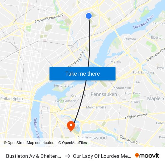 Bustleton Av & Cheltenham Av - Fs to Our Lady Of Lourdes Medical Center map