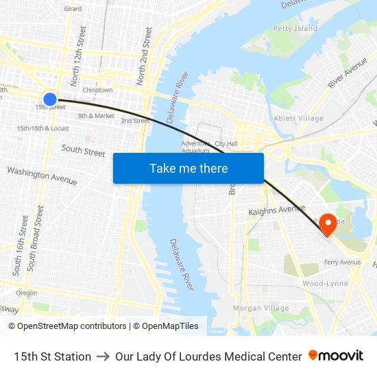 15th St Station to Our Lady Of Lourdes Medical Center map