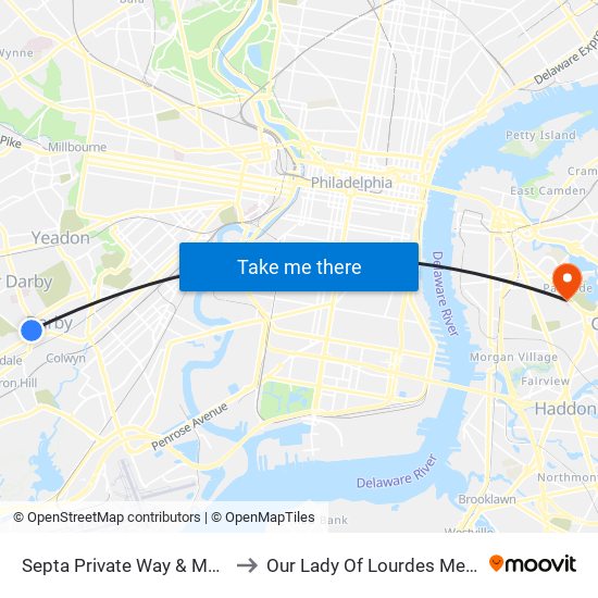 Septa Private Way & Macdade Blvd to Our Lady Of Lourdes Medical Center map
