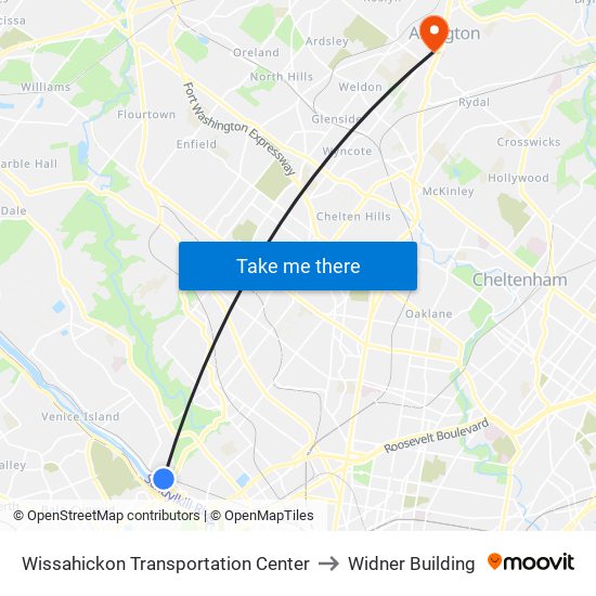 Wissahickon Transit Center to Widner Building map