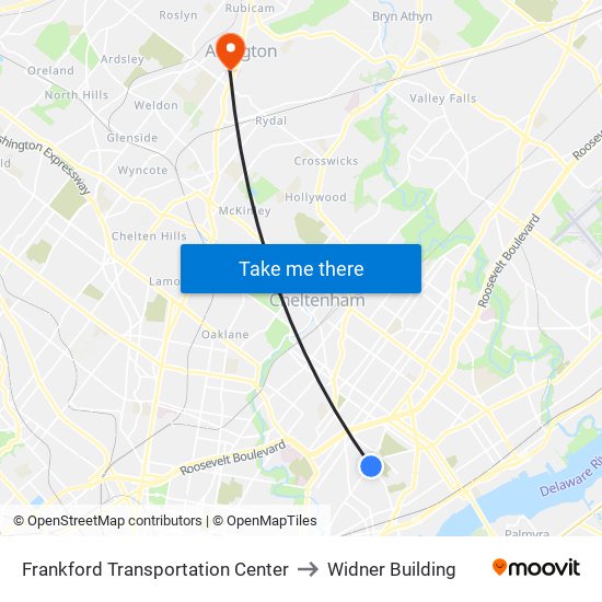 Frankford Transportation Center to Widner Building map