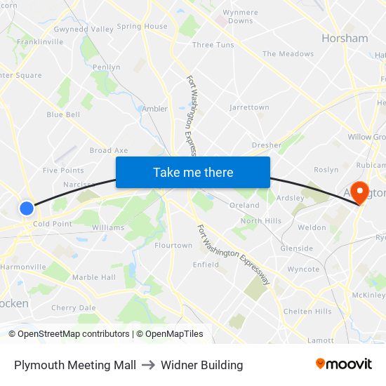 Plymouth Meeting Mall to Widner Building map