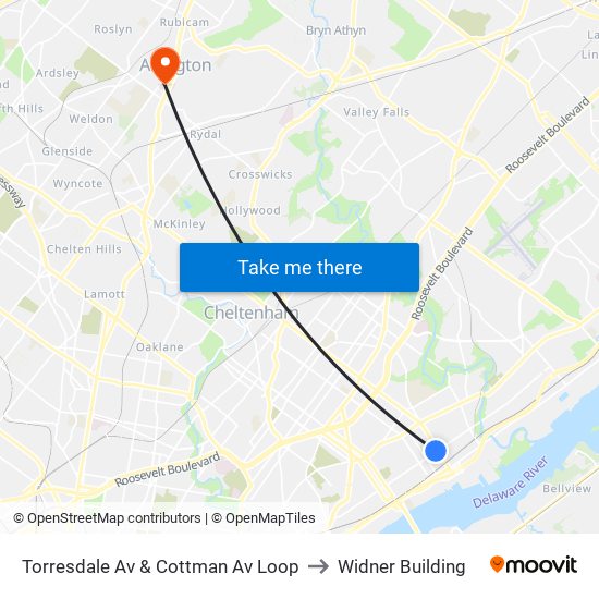 Torresdale Av & Cottman Av Loop to Widner Building map