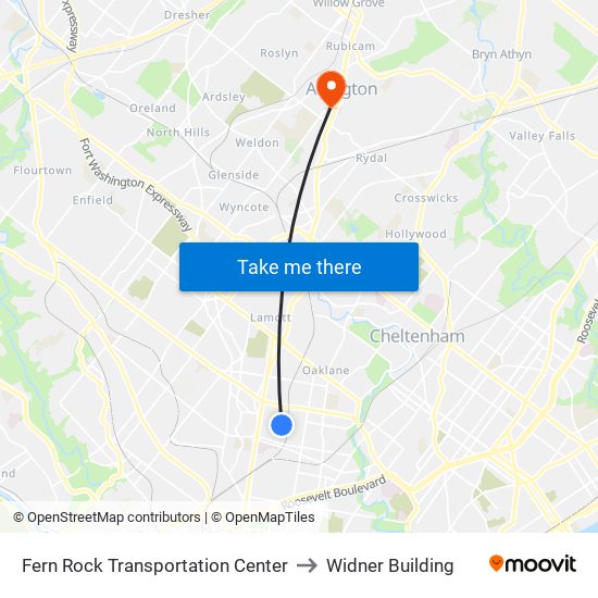 Fern Rock Transportation Center to Widner Building map