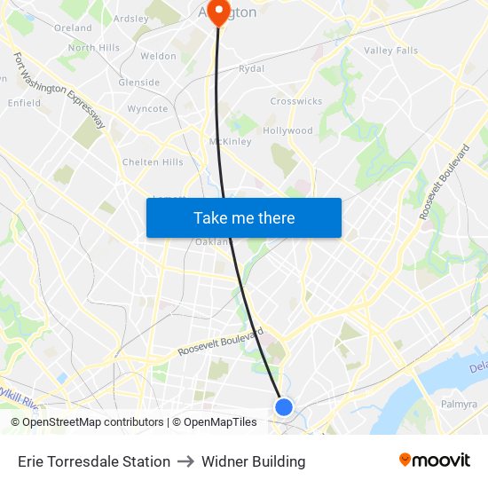 Erie Torresdale Station to Widner Building map