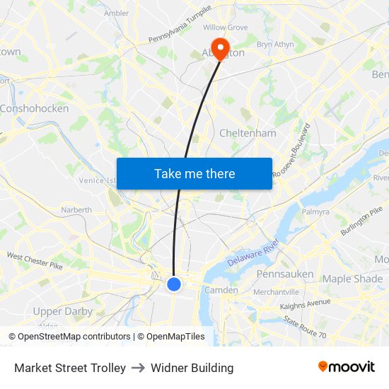 Market Street Trolley to Widner Building map