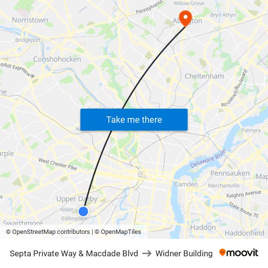 Septa Private Way & Macdade Blvd to Widner Building map