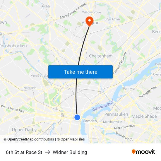 6th St at Race St to Widner Building map