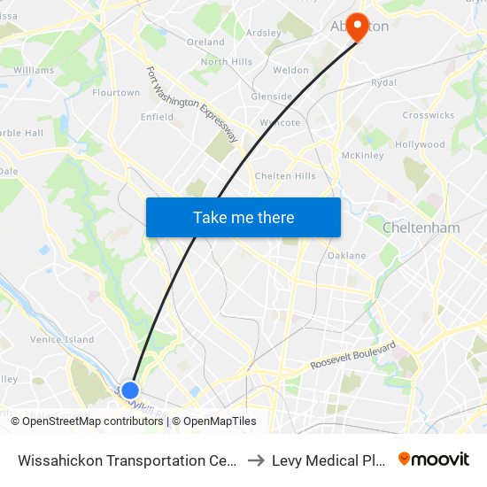 Wissahickon Transportation Center to Levy Medical Plaza map