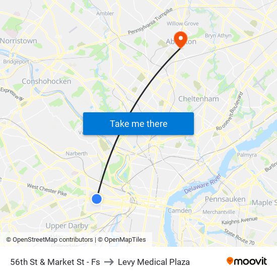 56th St & Market St - Fs to Levy Medical Plaza map