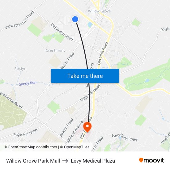 Willow Grove Park Mall to Levy Medical Plaza map