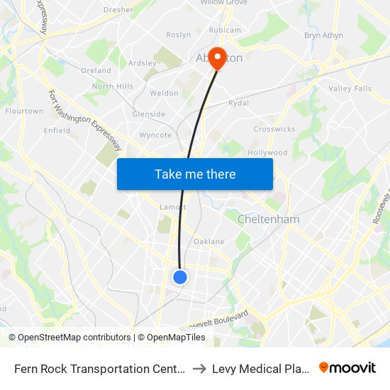 Fern Rock Transportation Center to Levy Medical Plaza map