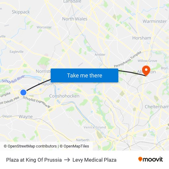 Plaza at King Of Prussia to Levy Medical Plaza map