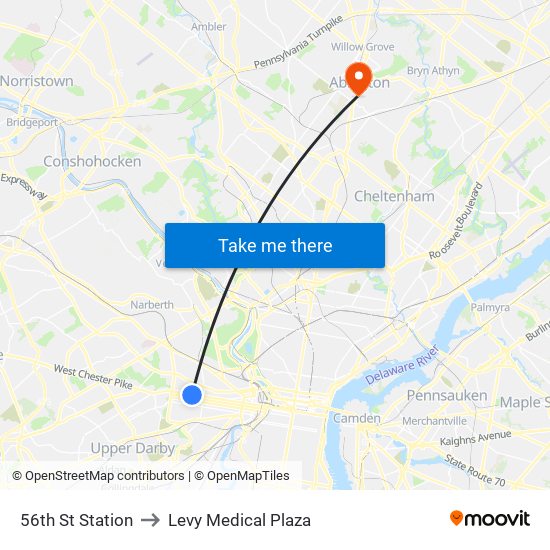 56th St Station to Levy Medical Plaza map