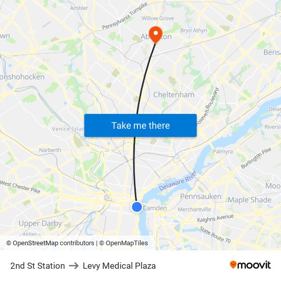 2nd St Station to Levy Medical Plaza map