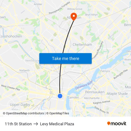 11th St Station to Levy Medical Plaza map