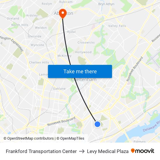 Frankford Transportation Center to Levy Medical Plaza map