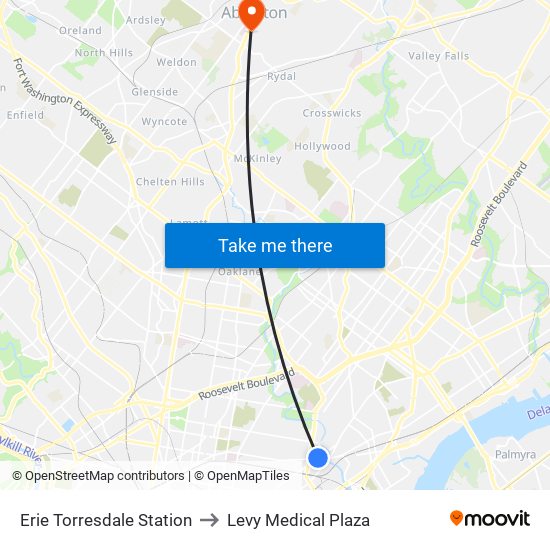 Erie Torresdale Station to Levy Medical Plaza map
