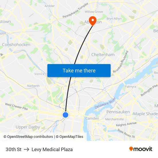 30th St to Levy Medical Plaza map