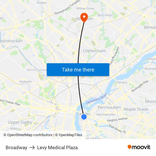 Broadway to Levy Medical Plaza map