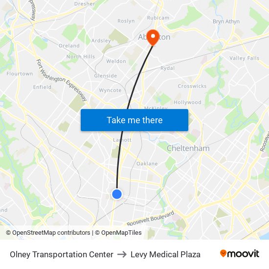 Olney Transportation Center to Levy Medical Plaza map