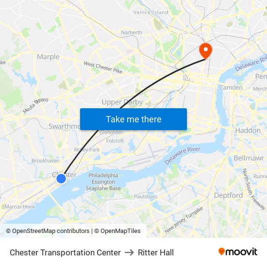 Chester Transportation Center to Ritter Hall map