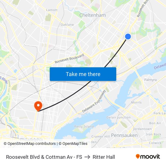 Roosevelt Blvd & Cottman Av - FS to Ritter Hall map
