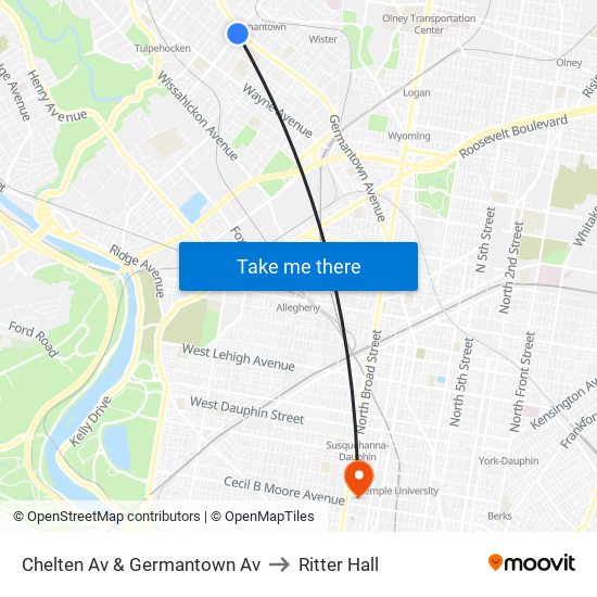 Chelten Av & Germantown Av to Ritter Hall map