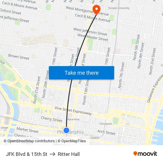 JFK Blvd & 15th St to Ritter Hall map
