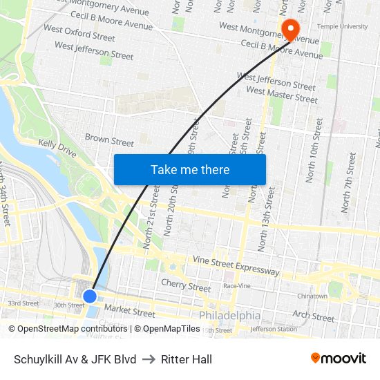 Schuylkill Av & JFK Blvd to Ritter Hall map