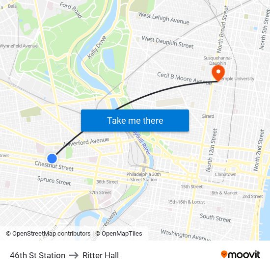 46th St Station to Ritter Hall map