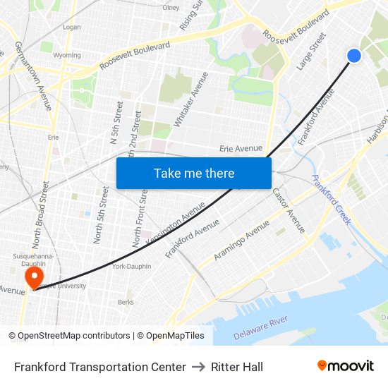 Frankford Transportation Center to Ritter Hall map