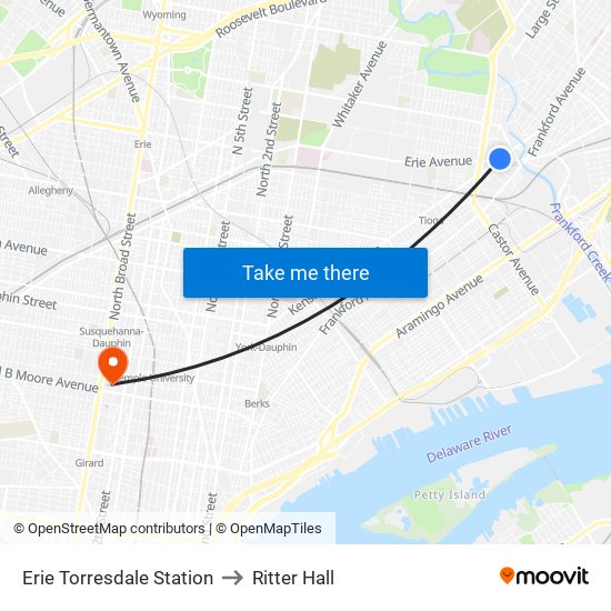 Erie Torresdale Station to Ritter Hall map