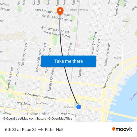 6th St at Race St to Ritter Hall map