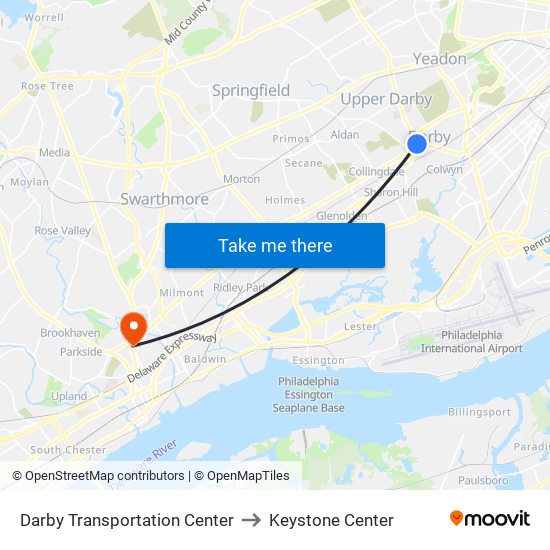 Darby Transportation Center to Keystone Center map