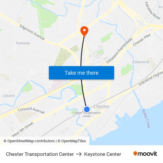 Chester Transportation Center to Keystone Center map