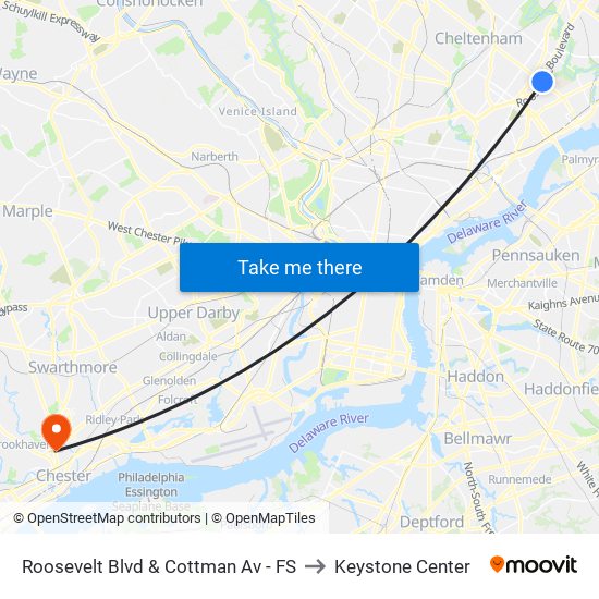 Roosevelt Blvd & Cottman Av - FS to Keystone Center map