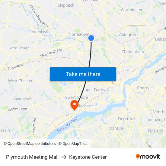 Plymouth Meeting Mall to Keystone Center map