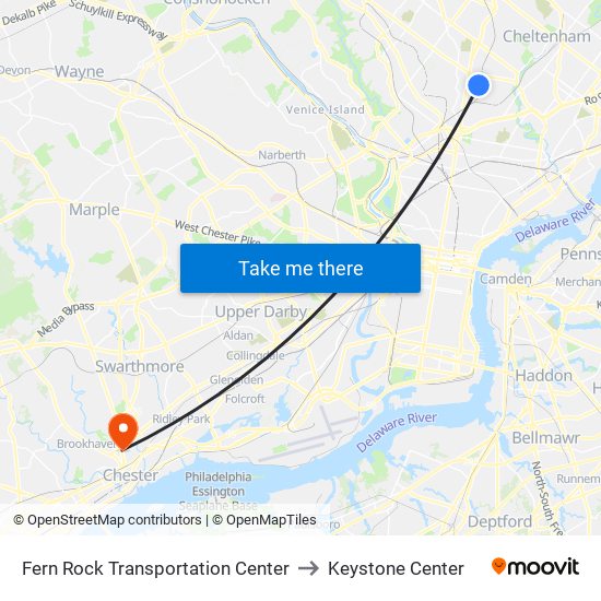 Fern Rock Transportation Center to Keystone Center map