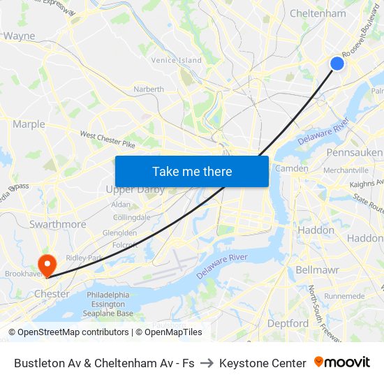 Bustleton Av & Cheltenham Av - Fs to Keystone Center map